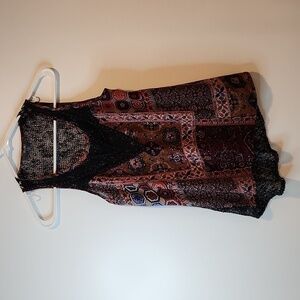 Miss Me Tank Blouse Black Lace Red Floral Sleeveless Velvet Accents Women's Sz S